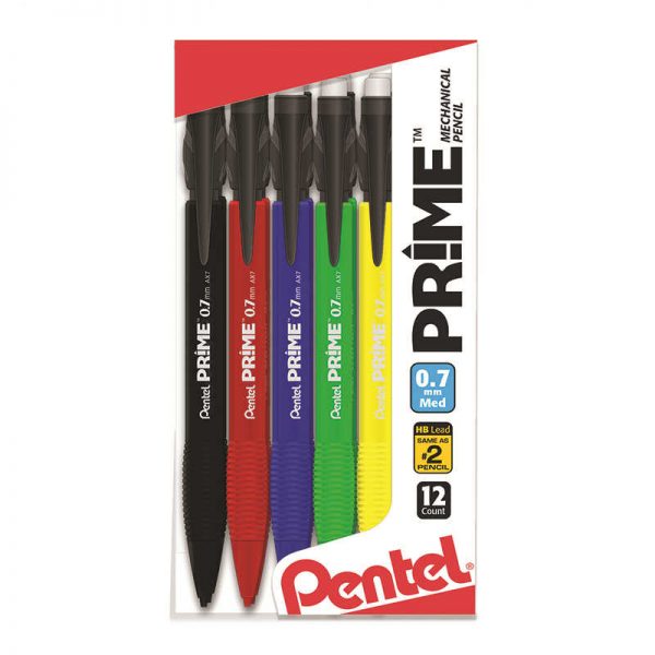 PENTEL OF AMERICA PRIME MECHANICAL PENCIL 0.7MM 12PK ASST BARRELS CLEAR PENAX7PC12M