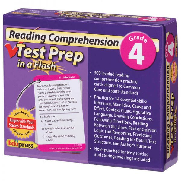 EDUPRESS READING COMPREHENSION GRADE 4 TEST PREP IN A FLASH EP-3462
