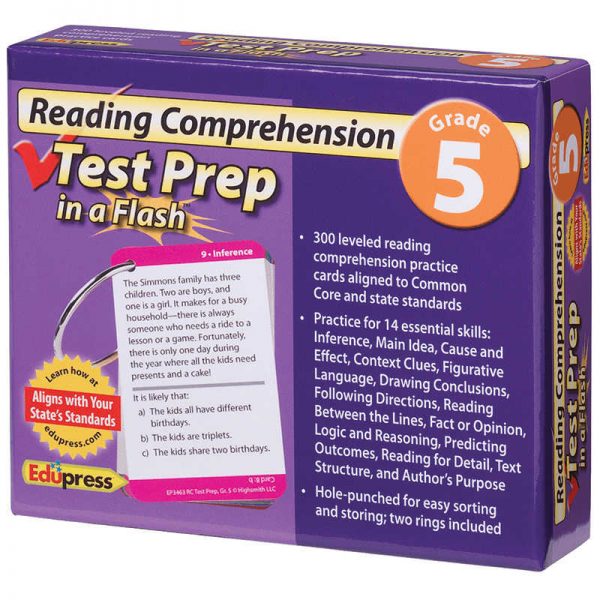 EDUPRESS READING COMPREHENSION GRADE 5 TEST PREP IN A FLASH EP-3463