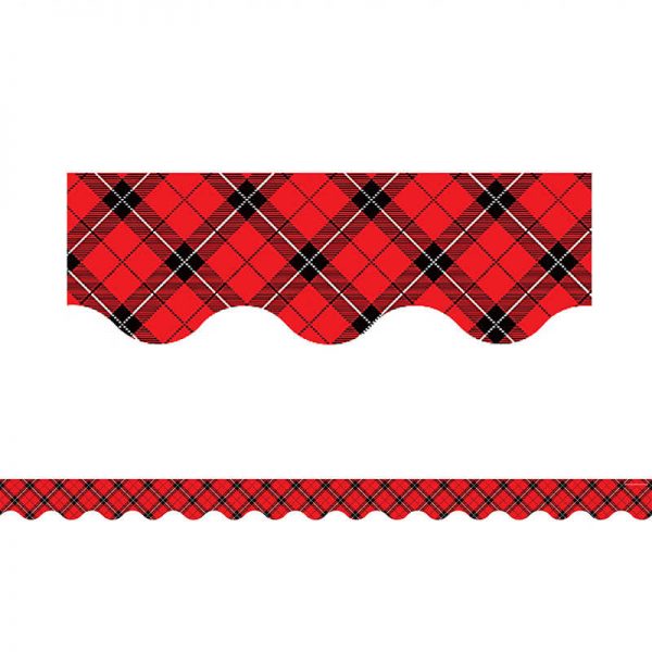TEACHER CREATED RESOURCES RED PLAID SCALLOPED BORDER TRIM TCR5658