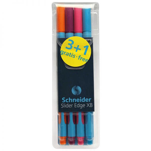 STRIDE, INC. SCHNEIDER SLIDER EDGE 4 COLORS XB BALLPOINT PENS LGT BLU ORG VLT PNK STW152297