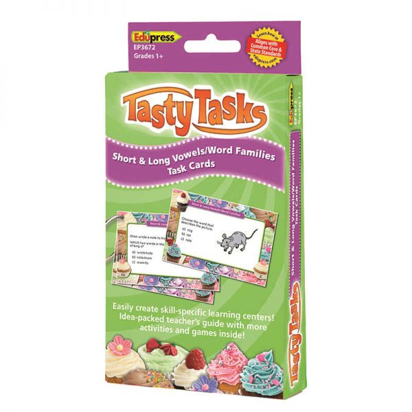 EDUPRESS SHORT AND LONG VOWELS WORD FAMILIES LANGUAGE ARTS TASTY TASK CARDS EP-3672