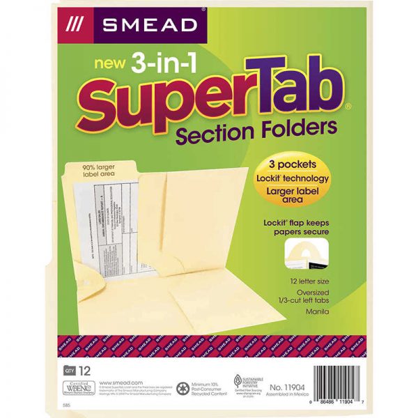 SMEAD MANUFACTURING COMPANY SMEAD 3 N 1 SUPERTAB SECTION MANILA FOLDER SMD11904