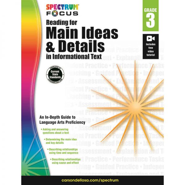 CARSON DELLOSA SPECTRUM READING MAIN IDEAS & DETAILS IN INFORMATIONAL TEXT GRADE 3 CD-704903