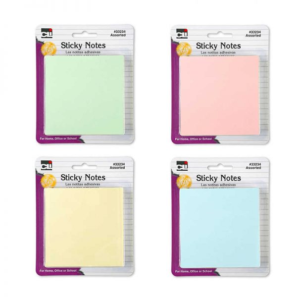 CHARLES LEONARD STICKY NOTES 3X3 4 PADS PASTEL ASST CHL33234