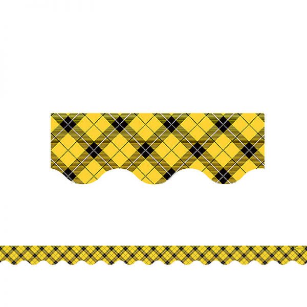 TEACHER CREATED RESOURCES YELLOW PLAID SCALLOPED BORDER TRIM TCR5662