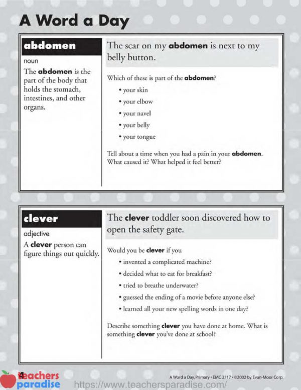 A Word A Day Grades 13 by EvanMoor EMC2717 TeachersParadise