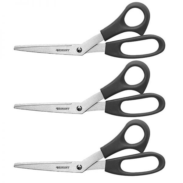 Westcott All Purpose 8" Bent Scissors, Pack of 3