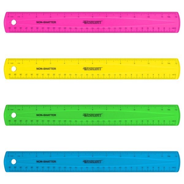 Westcott® 12" Shatterproof Ruler with Anti-Microbial, Assorted Translucent Colors