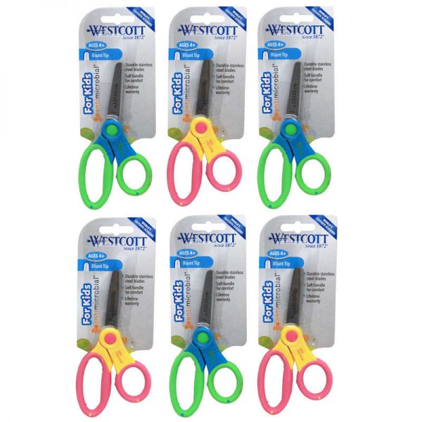 Westcott® Kids 5" Scissors with Anti-Microbial Protection, Blunt, Colors Vary, Pack of 6