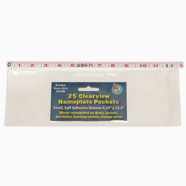 Ashley Productions® Clear View Self-Adhesive Small Name Plate Pocket 4.25" x 12.5", Pack of 25