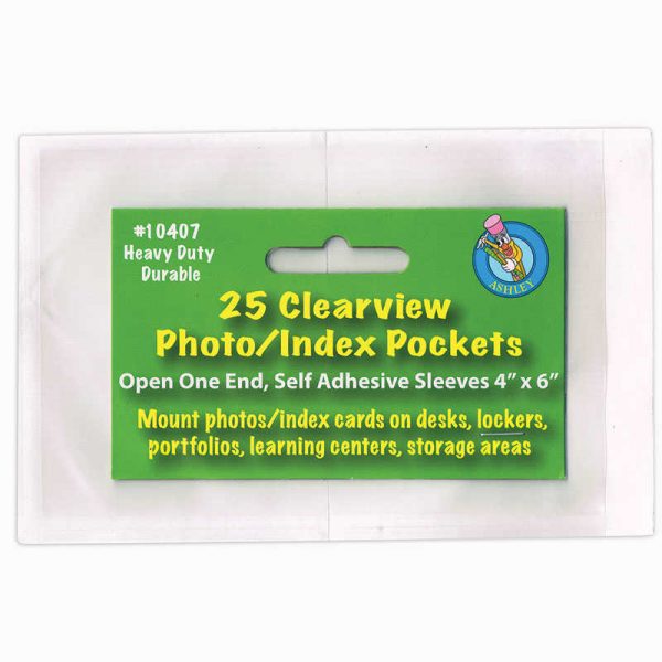 Ashley Productions® Clear View Self-Adhesive Photo/Index Card Pocket 4" x 6", Pack of 25