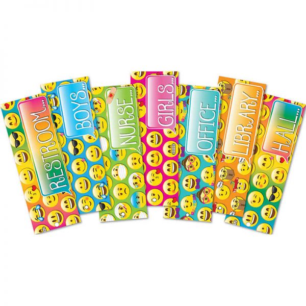 Ashley Productions® 7 pack assorted Emoji Hall Passes Laminated 2 sided print 3.5" x 9"