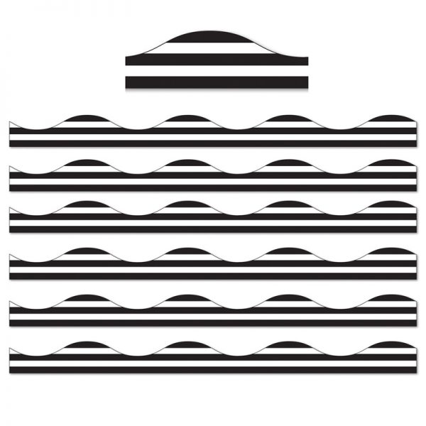Ashley Productions® Magnetic Border, Black Horizontal Stripes on White, 12' Per Pack, 6 Packs