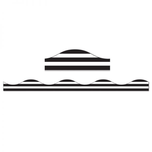 Ashley Productions® Magnetic Border, Black Horizontal Stripes on White, 12'