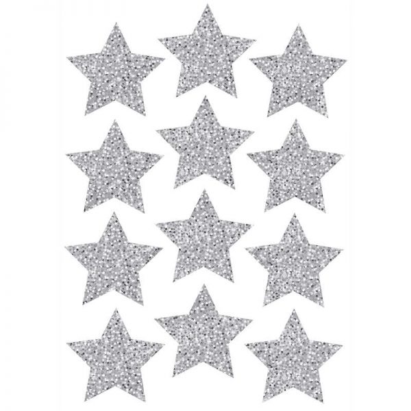 Ashley Productions® Die-Cut Magnets, 3" Silver Sparkle Stars, Pack of 12