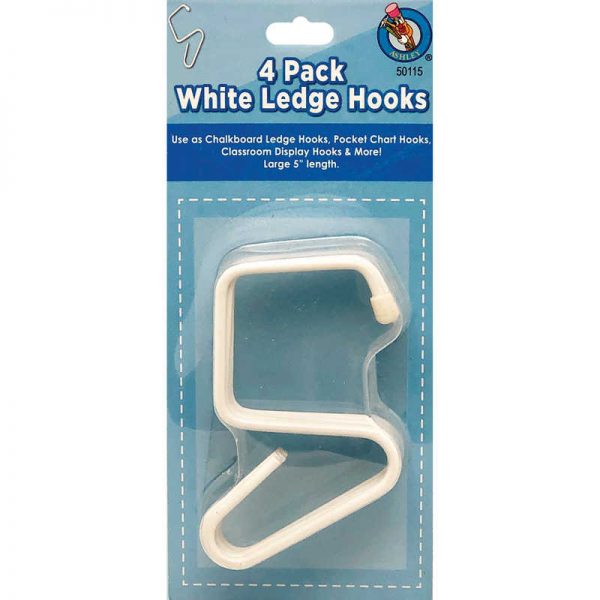 Ashley Productions® Classroom Ledge Hooks for Chalkboard Trays, White, 4-Pack