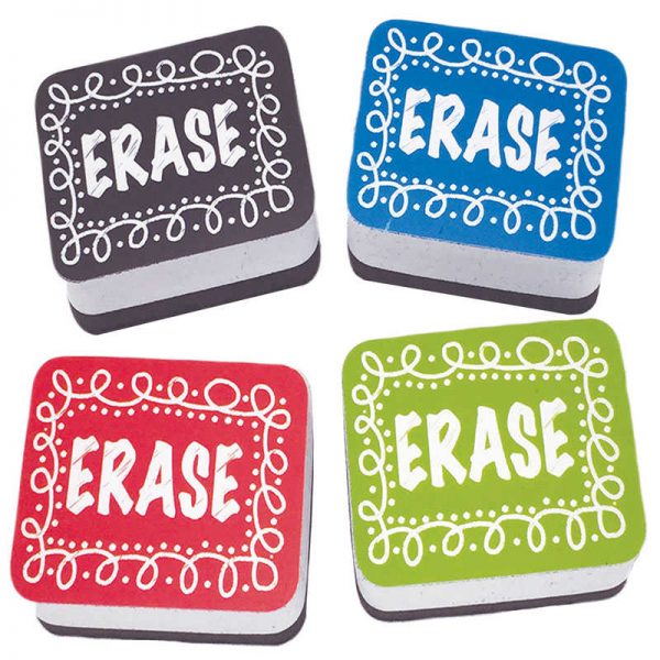 Ashley Productions® Non-Magnetic Mini Whiteboard Erasers, Chalk Loop, Pack of 10