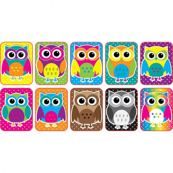 Ashley Productions® Non-Magnetic Mini Whiteboard Erasers, Color Owls, Pack of 10