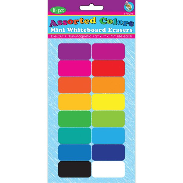 Ashley Productions® Non-Magnetic Mini Whiteboard Erasers, Assorted Colors, Pack of 16