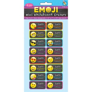 Ashley Productions® Non-Magnetic Mini Whiteboard Erasers, Emojis, Pack of 16