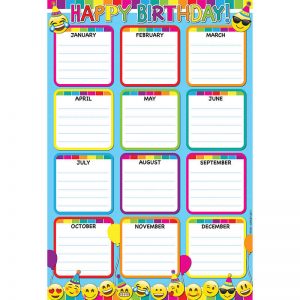 Ashley Productions® Smart Poly™ Emoji Monthly Birthday Chart, Dry-Erase Surface, 13" x 19"