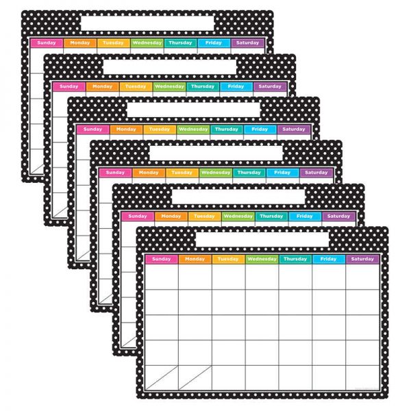 Ashley Productions® Smart Poly™ Chart, 13" x 19", B&W Polka Dots Calendar, Pack of 6