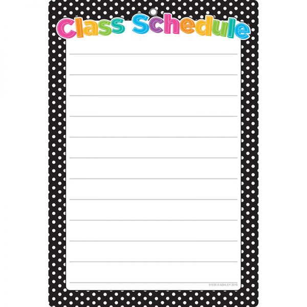 Ashley Productions® Smart Poly™ Chart, 13" x 19", B&W Polka Dots Class Schedule, w/Grommet