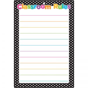 Ashley Productions® Smart Poly™ Chart, 13" x 19", B&W Polka Dots Classroom Rules, w/Grommet