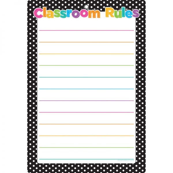 Ashley Productions® Smart Poly™ Chart, 13" x 19", B&W Polka Dots Classroom Rules, w/Grommet