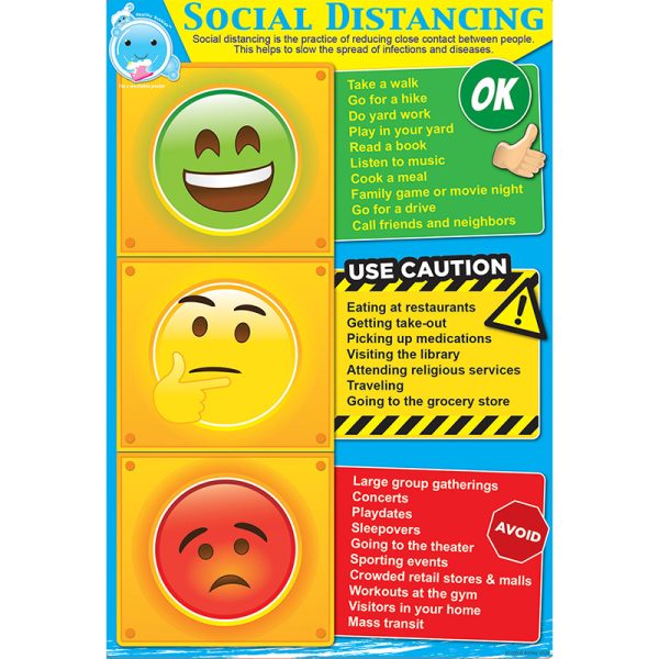 Ashley Productions® Smart Poly® Healthy Bubbles™ Chart 13" x 19", Social Distancing (Green, Yellow, Red, Faces)