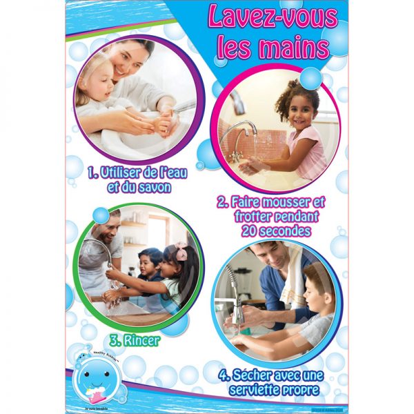 Ashley Productions Healthy Bubbles™ Smart Poly™ Chart, French Version Wash Your Hands, 13" x 19"