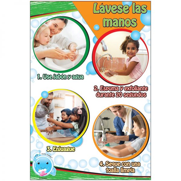 Ashley Productions Healthy Bubbles™ Smart Poly™ Chart, Spanish Version Wash Your Hands, 13" x 19"