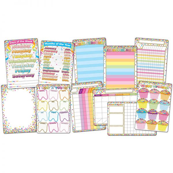 Ashley Productions® Smart Poly™ Confetti Classroom Charts, 13" x 19", Set of 11