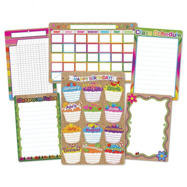 Ashley Productions® Smart Poly™ Burlap Stitched Classroom Charts, 13" x 19", Set of 6
