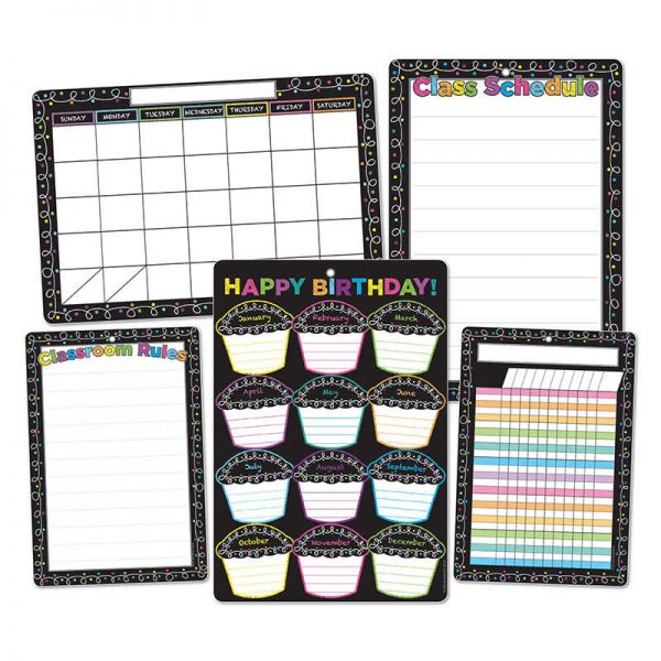 Ashley Productions® Smart Poly™ Chalk Dots with Loops Classroom Charts, 13" x 19", Set of 5