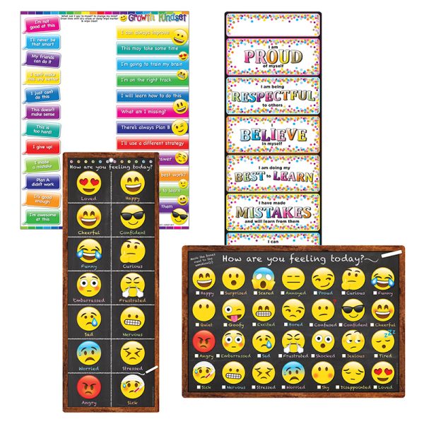 Ashley Productions® Smart Poly® Assorted Growth Mindset Charts, 13" x 19", Dry-Erase Surface, Set of 4