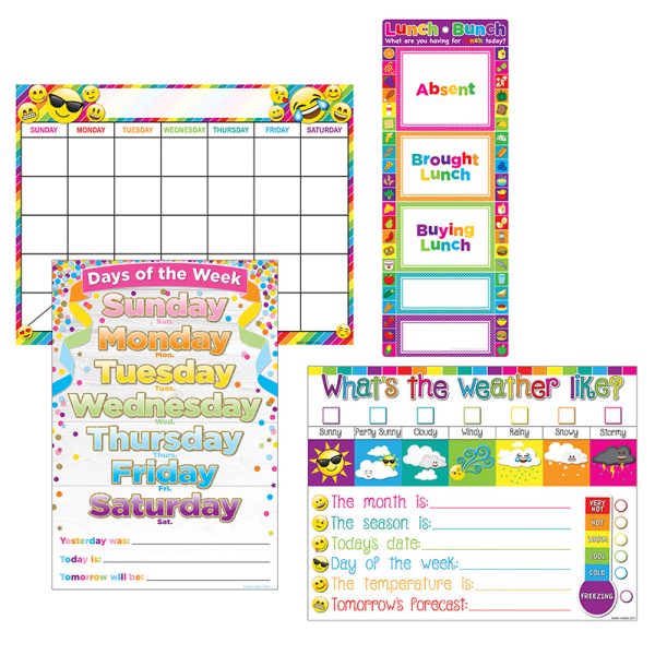 Ashley Productions® Smart Poly® Assorted Classroom Essentials Charts, 17" x 22", Dry-Erase Surface, Set of 4