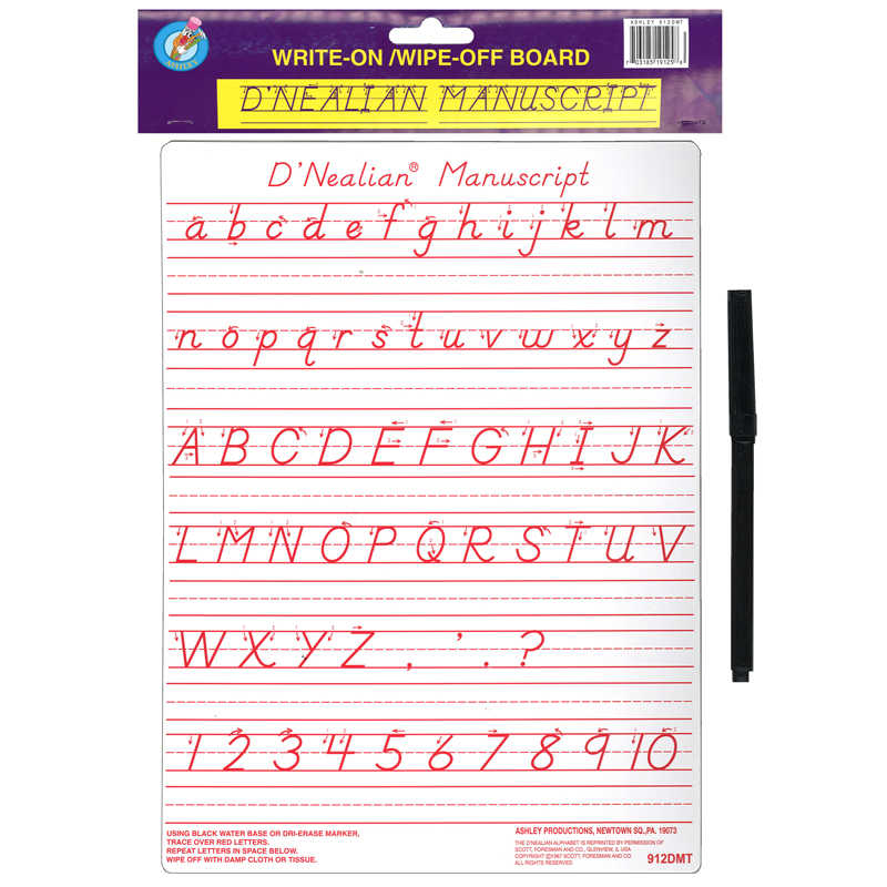 Ashley Productions® D'Nealian Manuscript Write-On/Wipe-Off Board, 9" x 12"