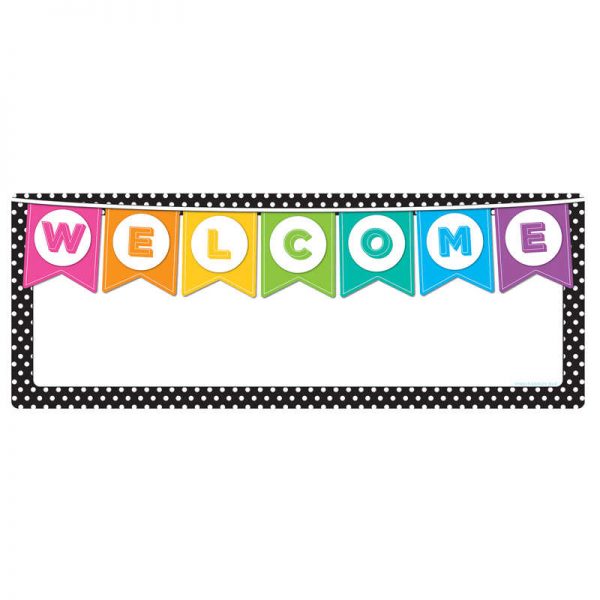 Ashley Productions® Smart Poly™ Welcome Banner, 9" x 24", B&W Polka Dots