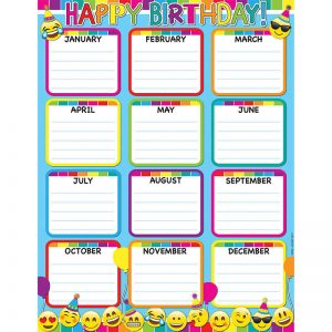 Ashley Productions® Smart Poly™ Birthday Emoji Chart, Dry-Erase Surface, 17" x 22"