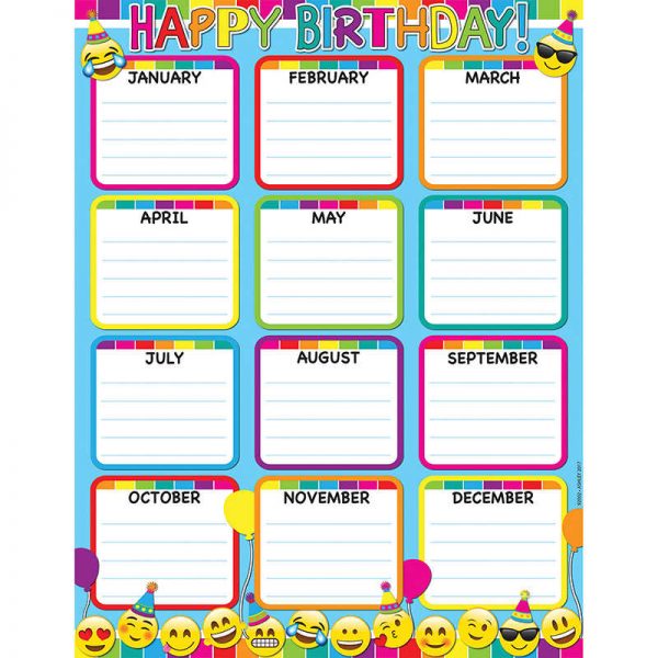 Ashley Productions® Smart Poly™ Birthday Emoji Chart, Dry-Erase Surface, 17" x 22"