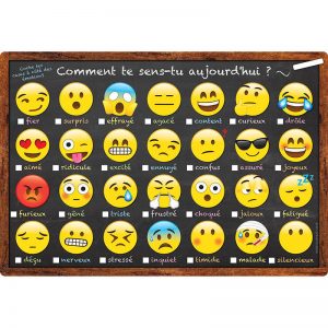 Ashley Productions® Smart Poly™ French Immersion Chart, 13" x 19", Emoji, Comment te sens-tu aujourd'hui ? (How Are You Feeling Today?)