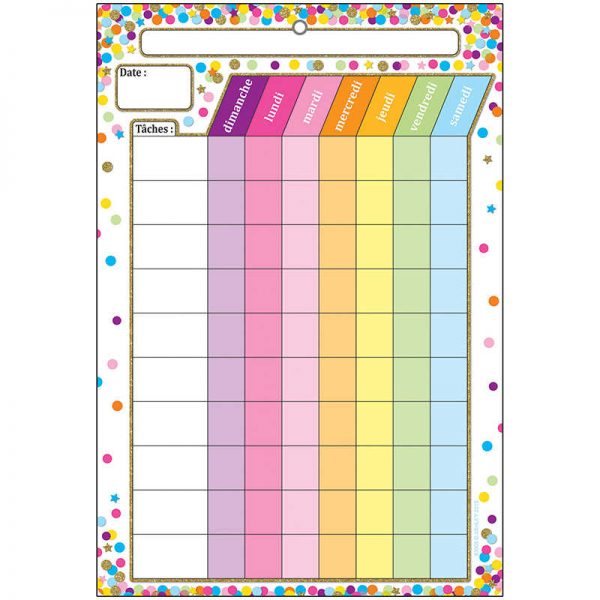 Ashley Productions® Smart Poly™ French Immersion Chart w/Grommet, 13" x 19", Confetti, Tâches (Chores)