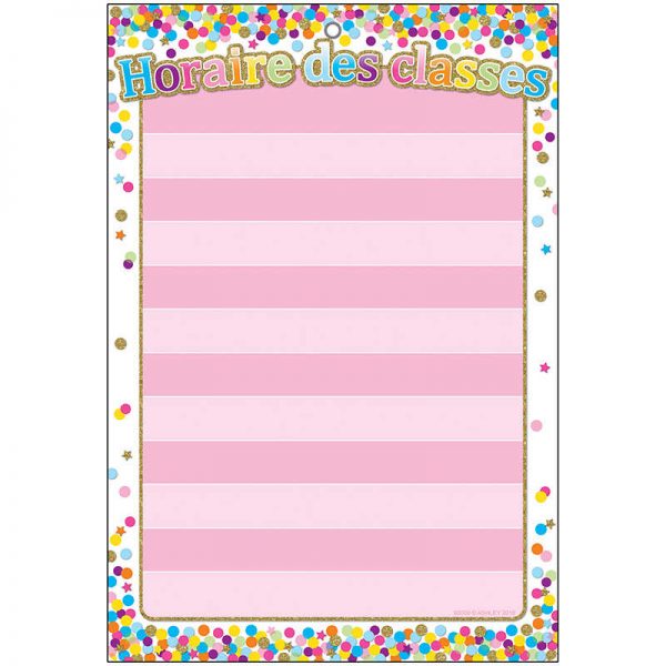 Ashley Productions® Smart Poly™ French Immersion Chart w/Grommet, 13" x 19", Confetti, Horaire des classes (Class Schedule)