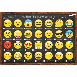 Ashley Productions® Smart Poly™ Spanish Chart, 13" x 19", Emoji, ¿Cómo te sientes hoy? (How Are You Feeling Today?)