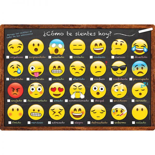 Ashley Productions® Smart Poly™ Spanish Chart, 13" x 19", Emoji, ¿Cómo te sientes hoy? (How Are You Feeling Today?)