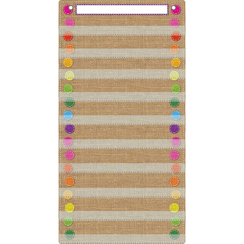 Ashley Productions® Smart Poly™ Pocket Chart, 13" x 25", 10 Pockets & 2 Grommets, Burlap Stitched