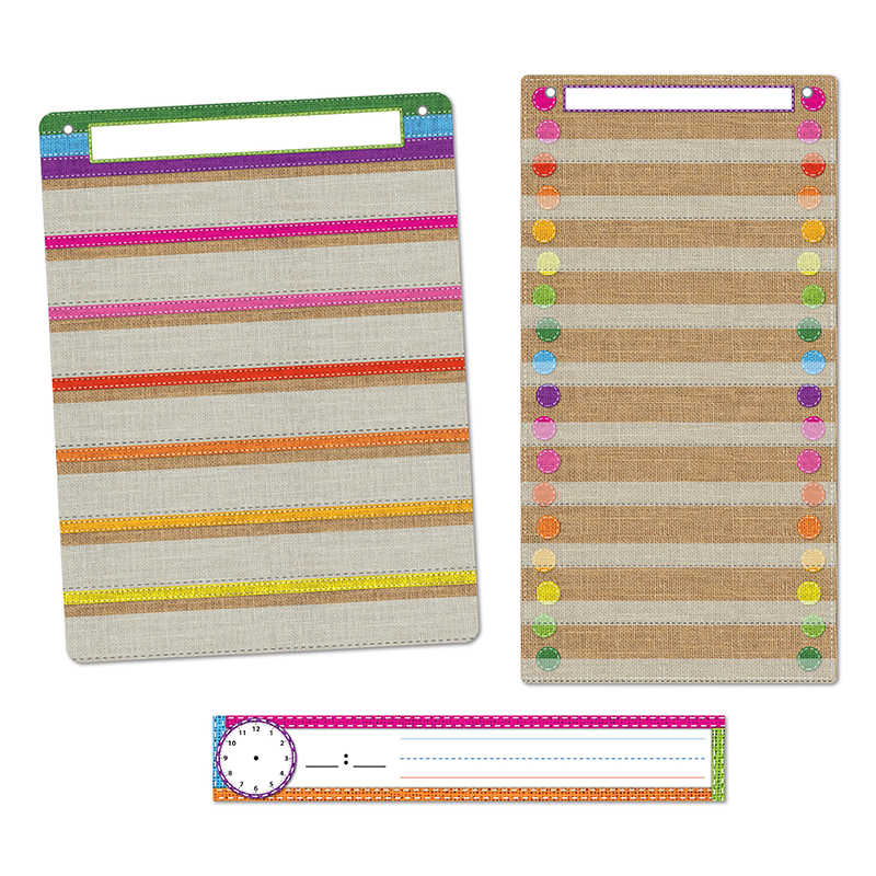 Ashley Productions® Smart Poly™ Burlap Stitched 3-Piece Pocket Chart Set