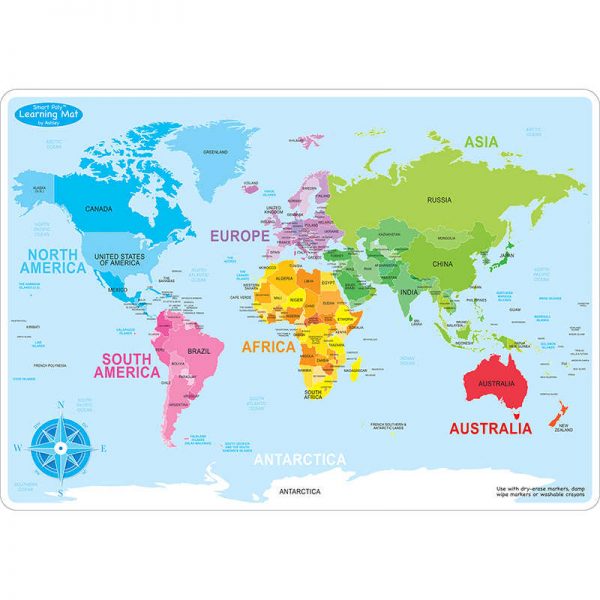 Ashley Productions® Smart Poly™ Learning Mat, 12" x 17", Double-Sided, World Basic Map